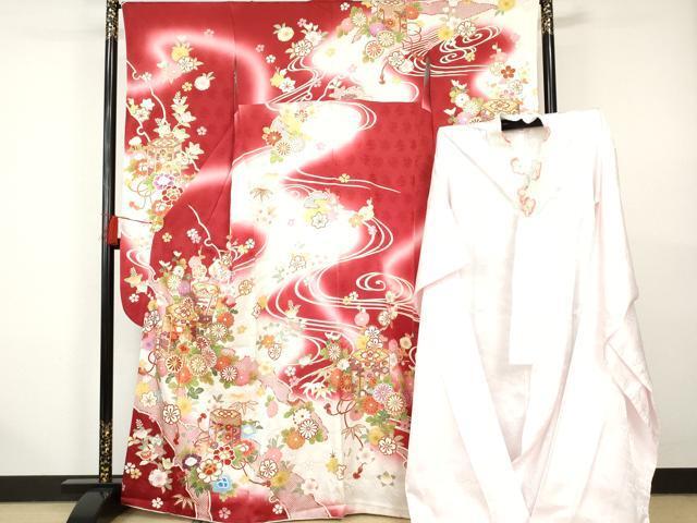平和屋着物○豪華振袖・長襦袢(無双仕立て)セット 駒刺繍 貝桶吉祥草花