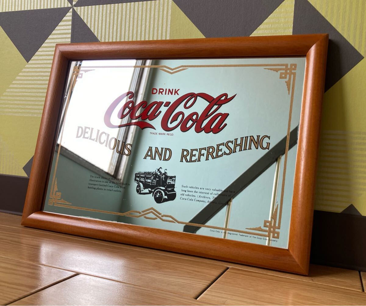 coca-cola コカコーラ パブミラー 鏡 ヴィンテージ レトロ 木枠 コカコーラ ヴィンテージ 木製 パブミラー 壁掛け フレーム 鏡
