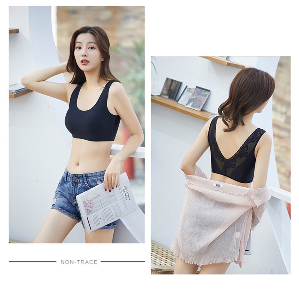 ブラジャー スポーツインナー ヨガウェア ノンワイヤー ブラ スポーツブラ ナイトブラ 冷感 薄手 夏用 ひんやり フリーサイズ シームレス _5
