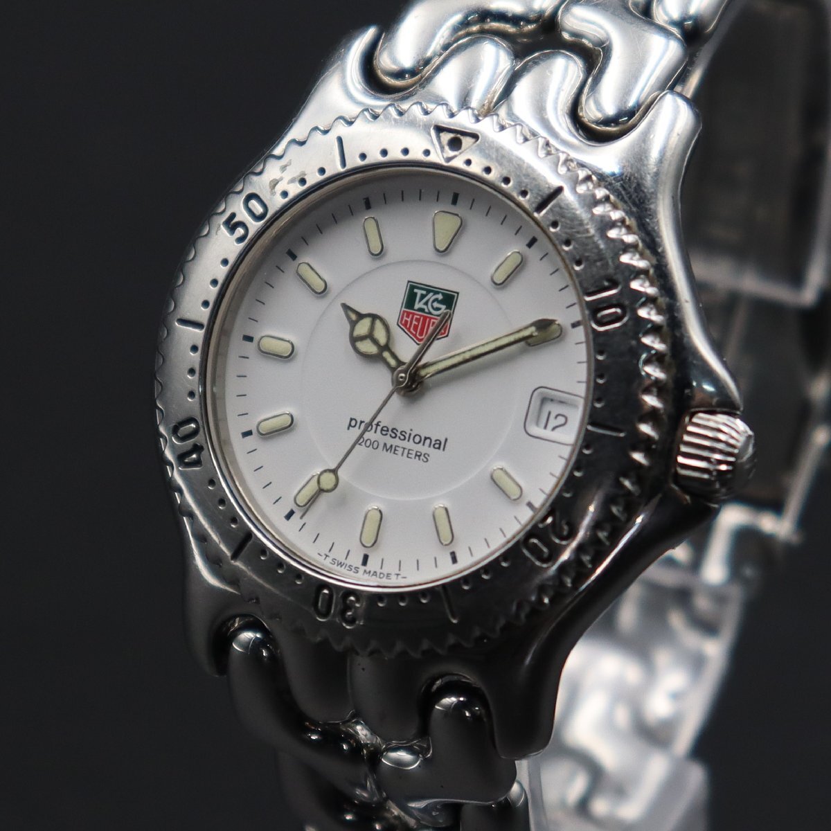 TAG HEUER タグホイヤー セル プロフェッショナル 200M防水 WG1110-0 クォーツ ホワイト文字盤 デイト スイス製 純正ブレス メンズ腕時計_1