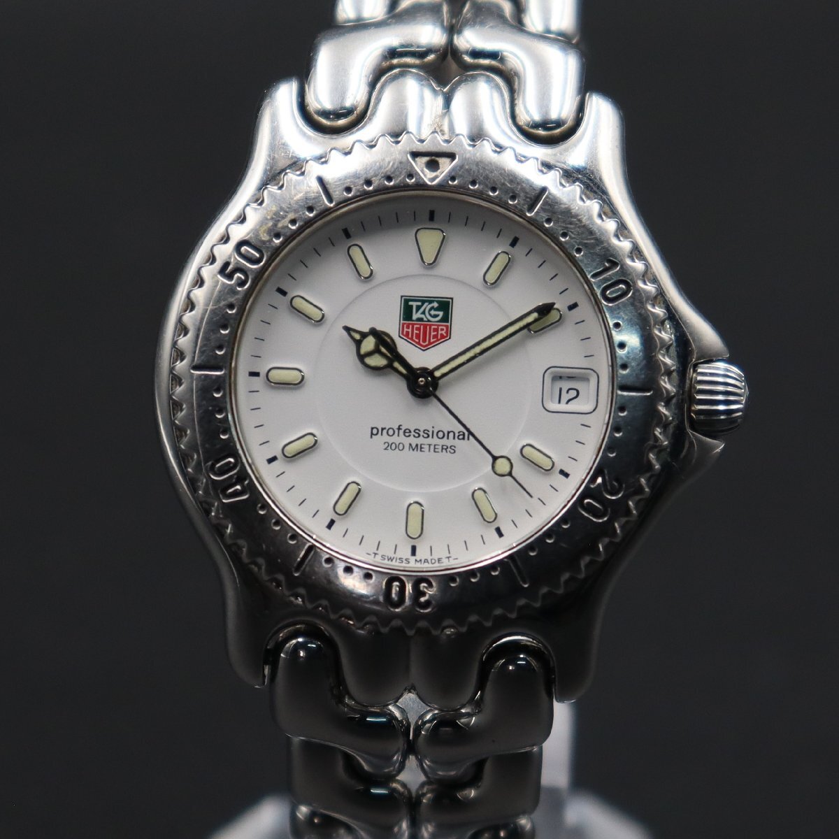 TAG HEUER タグホイヤー セル プロフェッショナル 200M防水 WG1110-0 クォーツ ホワイト文字盤 デイト スイス製 純正ブレス メンズ腕時計_2