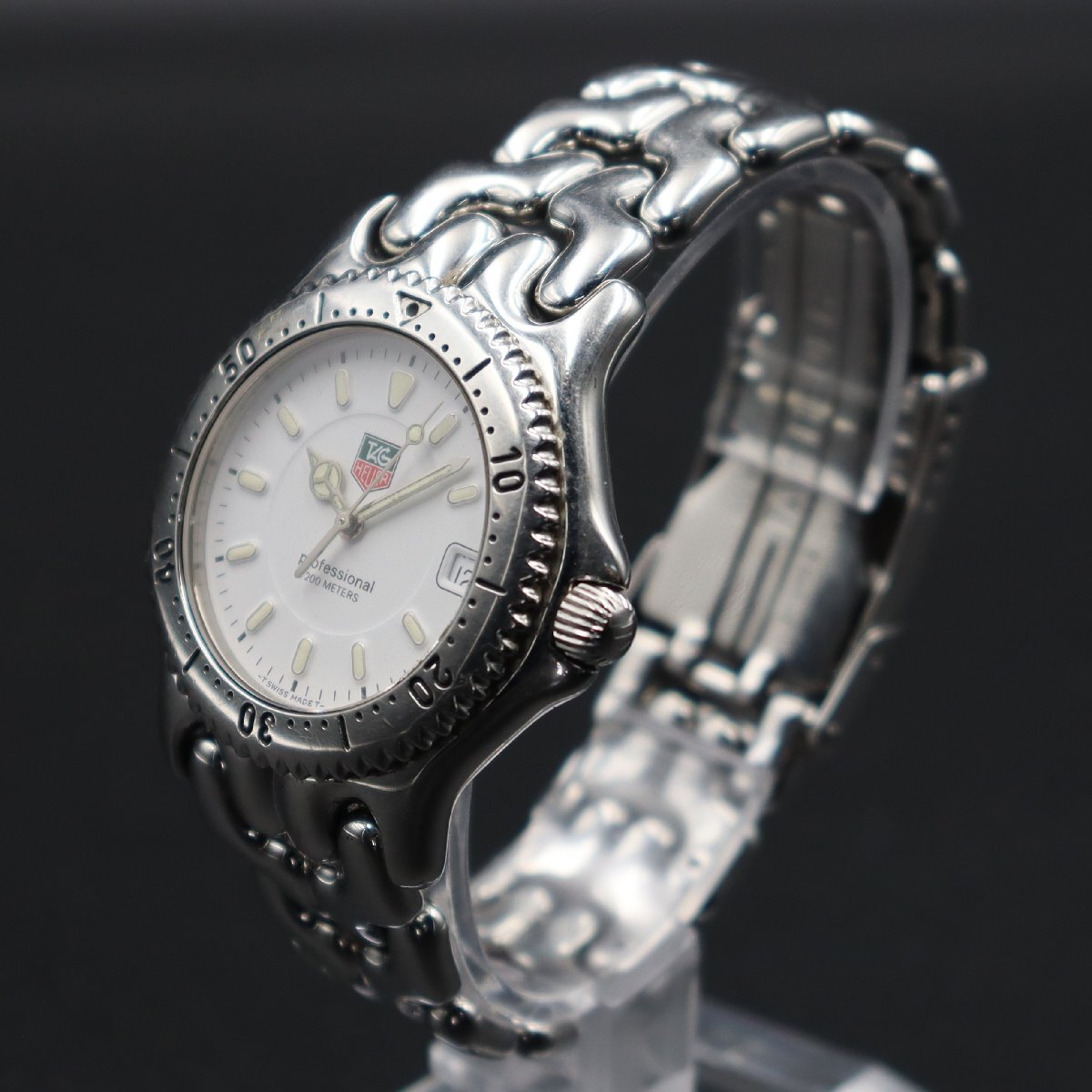 TAG HEUER タグホイヤー セル プロフェッショナル 200M防水 WG1110-0 クォーツ ホワイト文字盤 デイト スイス製 純正ブレス メンズ腕時計_3