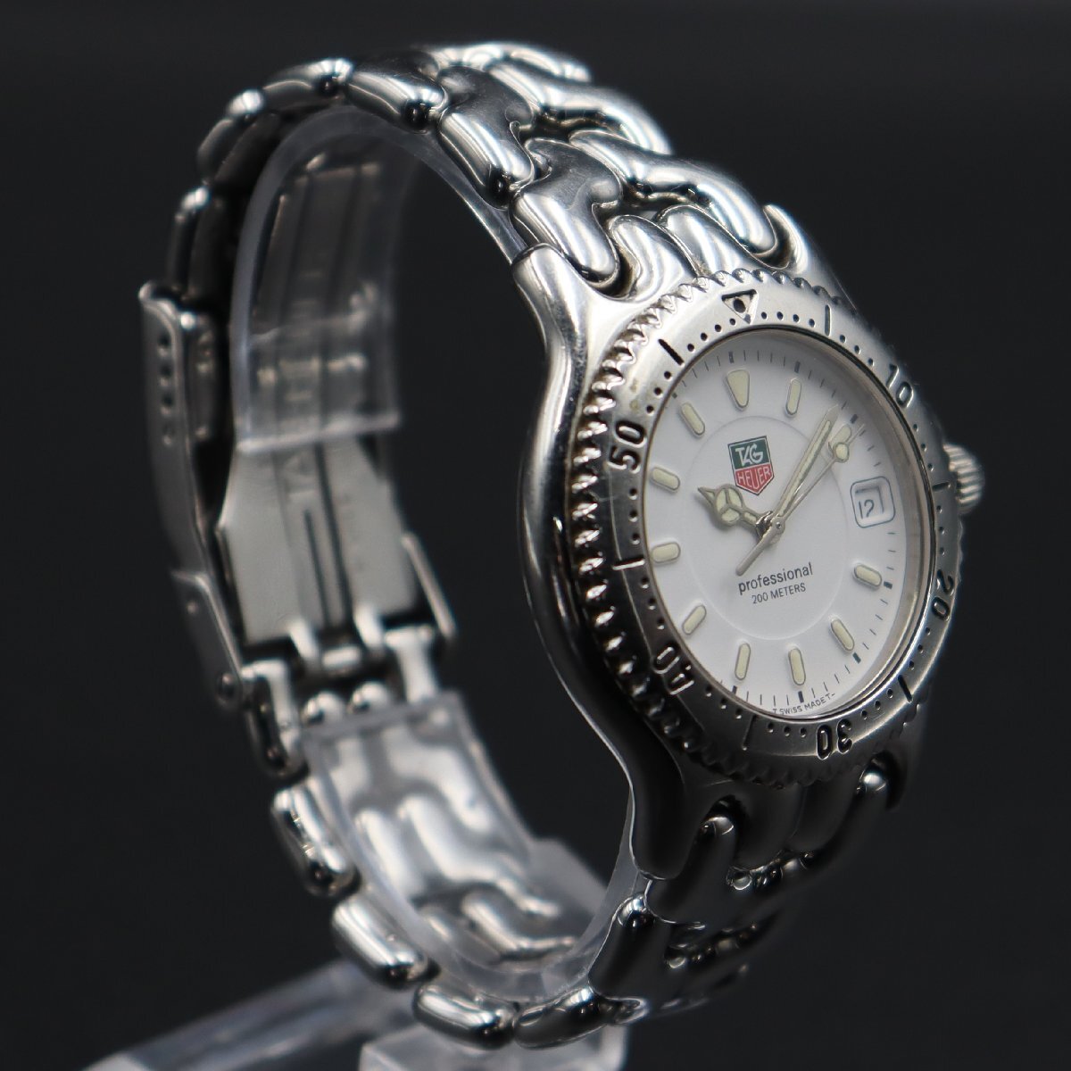 TAG HEUER タグホイヤー セル プロフェッショナル 200M防水 WG1110-0 クォーツ ホワイト文字盤 デイト スイス製 純正ブレス メンズ腕時計_4