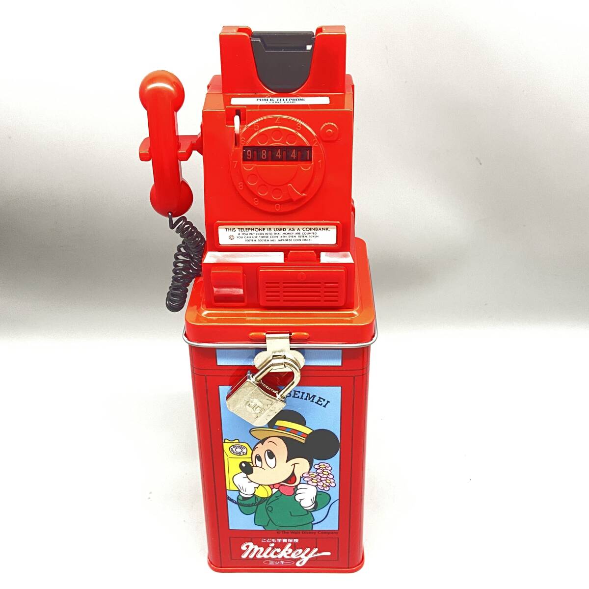 Σおそらく未使用品 ディズニー ミッキー ミニー ドナルドダック 公衆電話型貯金箱 第一生命 非売品 鍵付き レトロ 長期保管品ΣX50700_2