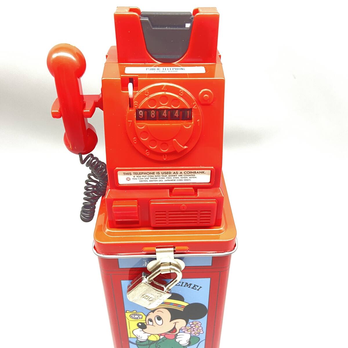 Σおそらく未使用品 ディズニー ミッキー ミニー ドナルドダック 公衆電話型貯金箱 第一生命 非売品 鍵付き レトロ 長期保管品ΣX50700_9
