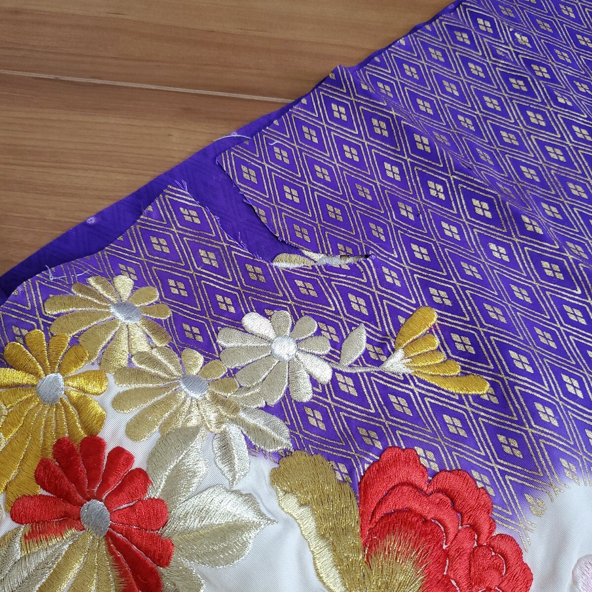 送料無料 着物帯　帯　生地　布　ハンドメイド　はぎれ　 着物リメイク 金糸_5