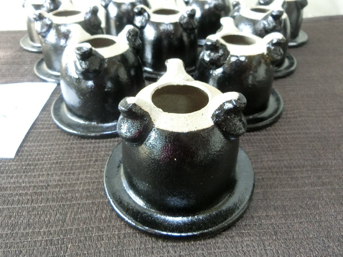 植替時期！【蘭鉢 ラン鉢　10ケ　未使用黒釉・A2・植木鉢　盆栽鉢　足付】◆薩摩　信楽　豆鉢　ミニ鉢 山野草　長期保管品※円安！買い得_7