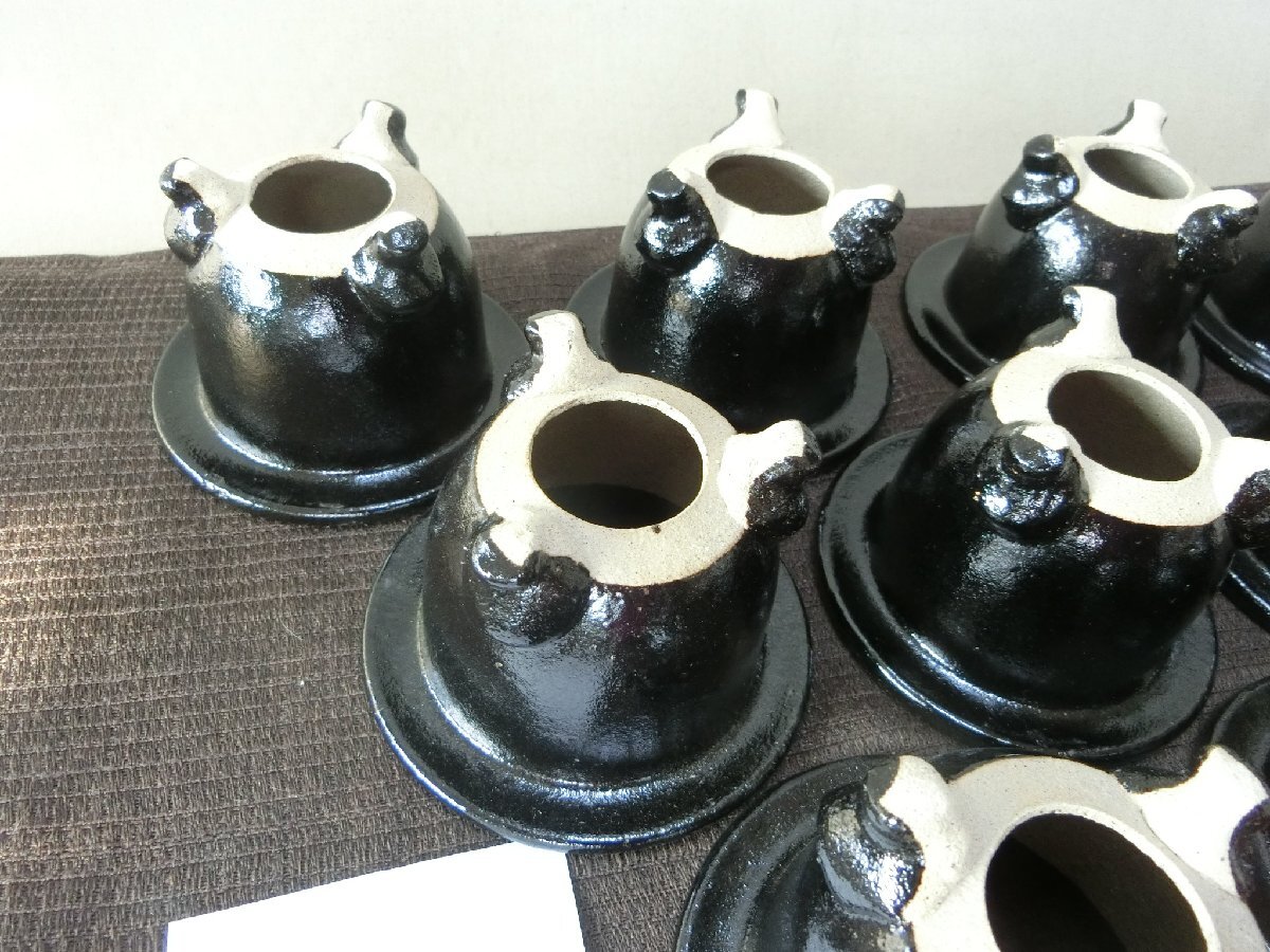 植替時期！【蘭鉢 ラン鉢　10ケ　未使用黒釉・A2・植木鉢　盆栽鉢　足付】◆薩摩　信楽　豆鉢　ミニ鉢 山野草　長期保管品※円安！買い得_8