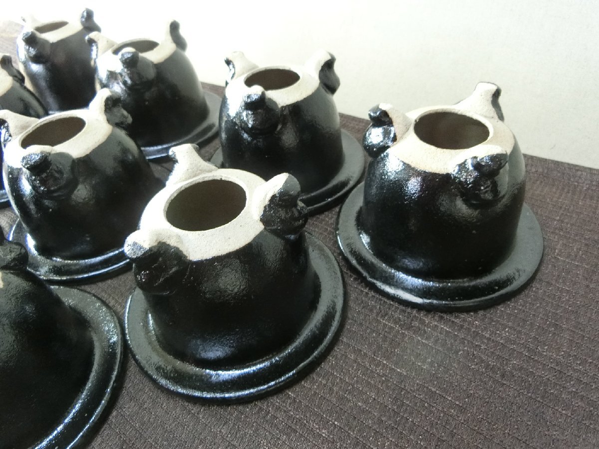 植替時期！【蘭鉢 ラン鉢　10ケ　未使用黒釉・A2・植木鉢　盆栽鉢　足付】◆薩摩　信楽　豆鉢　ミニ鉢 山野草　長期保管品※円安！買い得_9