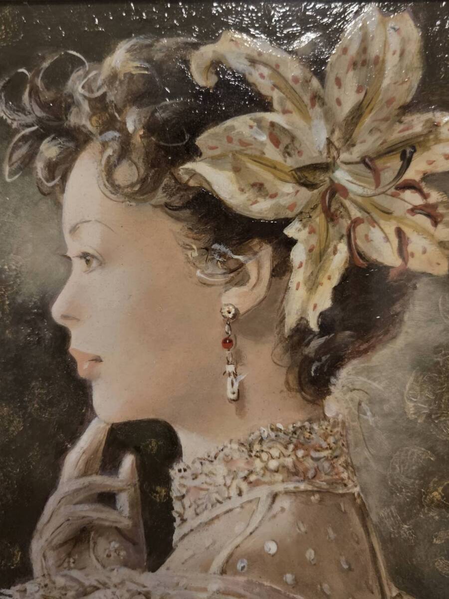 真作 日高康志「想」油彩 SM 共シール 美人名画 肉筆 師:宮永岳彦 宮永