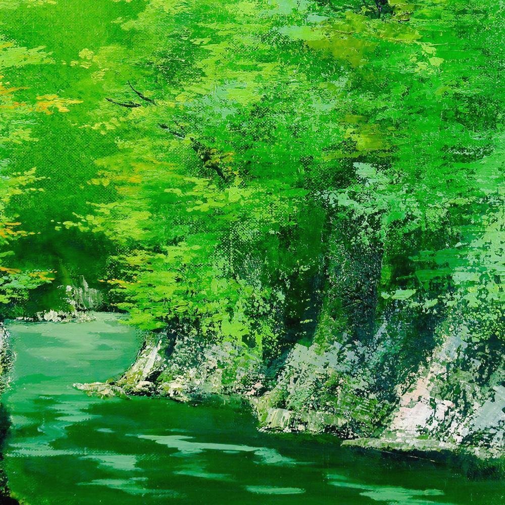 真作】【WISH】原田彰夫「黒部峡谷」油彩 8号 一枚の絵取扱作品 渓谷の