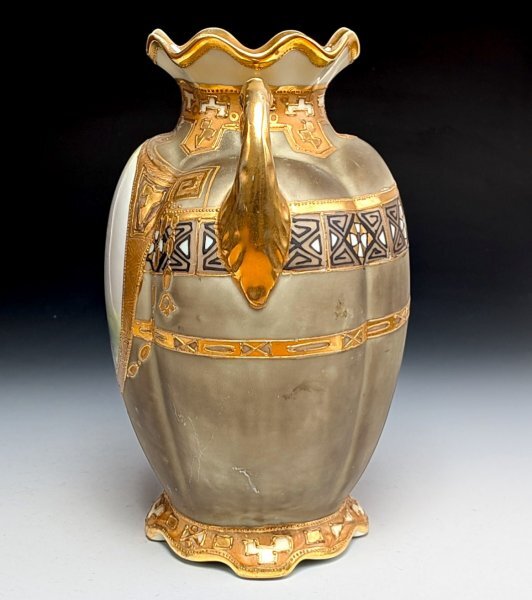 1911年～1921年 オールドノリタケ 金盛 山桜図紋 両耳花瓶