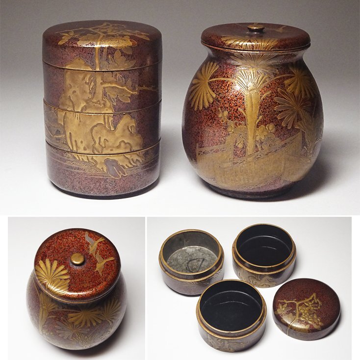 慶應 江戸時代 梨子地金蒔絵香道具二種 聞香炉 重香合 香炉沈香木伽羅