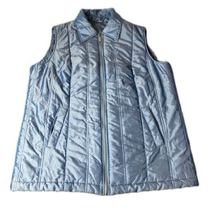 00s ベスト アウター 中綿入り 薄手 パファーベスト 古着 ブルー 水色 ナイロンベスト　L