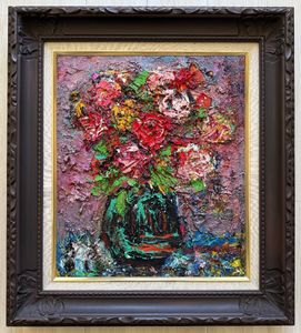 ゴッホ　油彩　手描き『IRIS』サイン　鑑定証　F12号　額装　b626 ゴッホ油彩手描き『IRIS』サイン鑑定証F12号額装b626