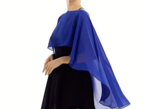 パーティーフォーマルカラードレスケープロイヤルブルー青ポンチョショールシフォンスト