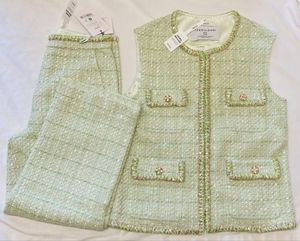 Blacknini TESSILGODI セットアップ ツイードジレ ベスト パンツ グリーンプレイドツイー