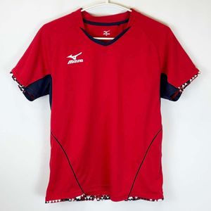 【中古】ミズノ ゲームシャツ 半袖 JTTA公認ワッペン付 ユニフォーム M レッド 82JA7006