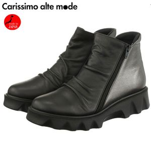 送料300円(税込)■fh161■カリシモアルテ モード ソフト牛革 ダブルジップショートブーツ