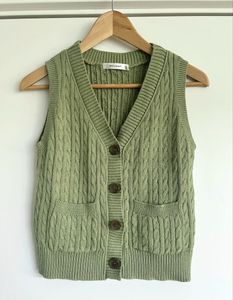 ★MOUSSYマウジー★レディース ★フリーサイズ★ケーブル網ニットベスト★グリーン★若草