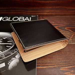 C11 栃木レザー【本革】二つ折り　財布　ヌメ革　ツートンカラー　黒■ブラック　お札入