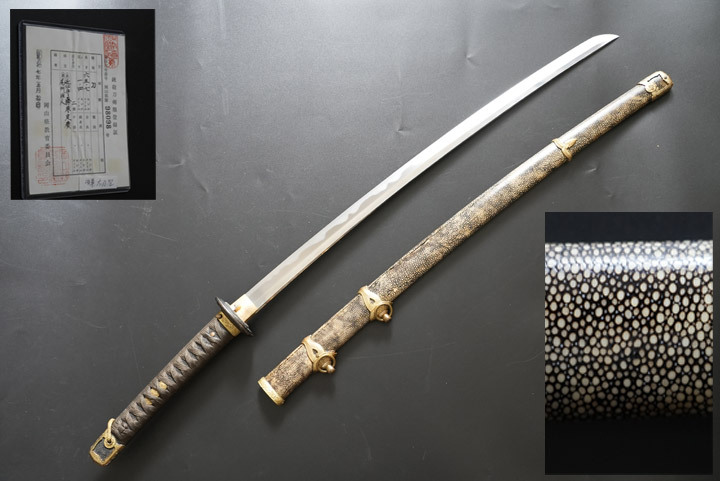 極美品 将官 海軍太刀型軍刀 武具 刀剣 日本海軍 太刀 大粒の鮫皮 登録