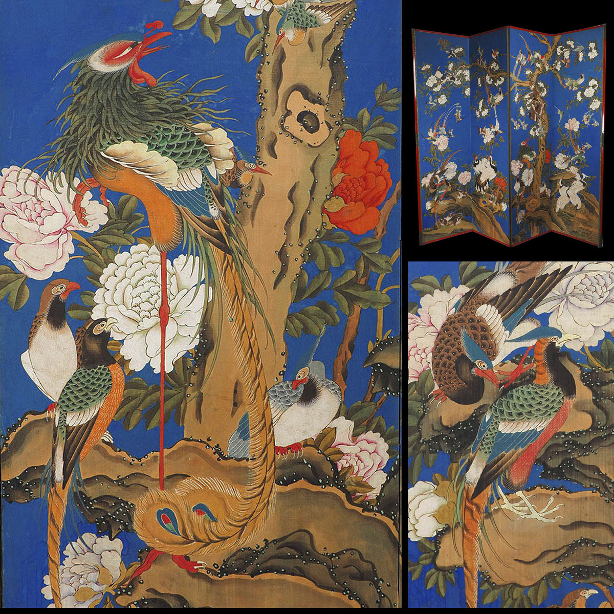豪華絢爛　螺鈿細工　４連衝立　四曲一隻　屏風　鶴　滝 豪華絢爛 螺鈿細工 4連衝立 四曲一隻 屏風 鶴 滝 【公式通販】