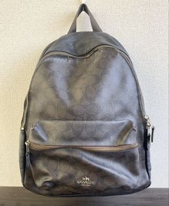 COACH　コーチ　シグネチャー　リュック　バックパック　ブラウン系　ナイロン×レザー　