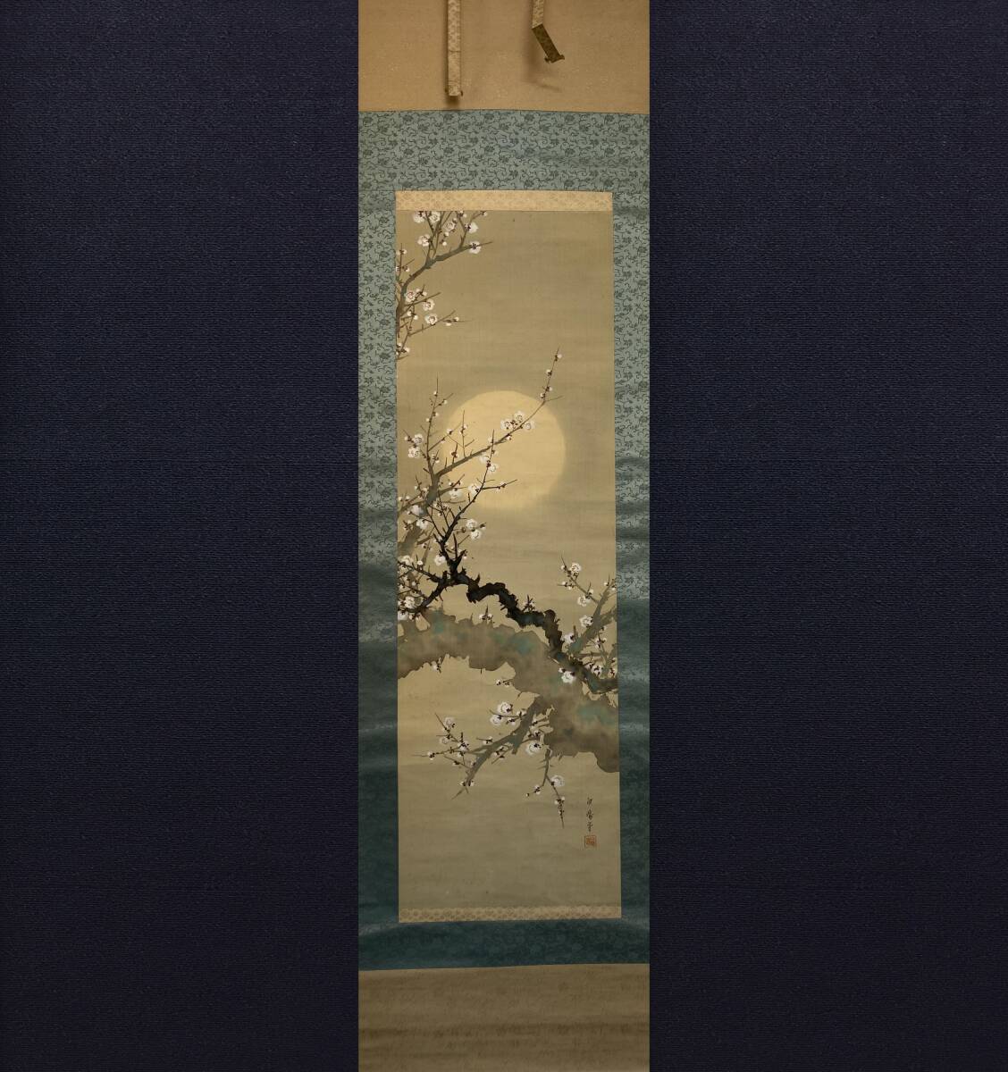 真作】【芸】白鴎（月夜桜）日本画 古美術 日本美術 肉筆絹本 掛軸