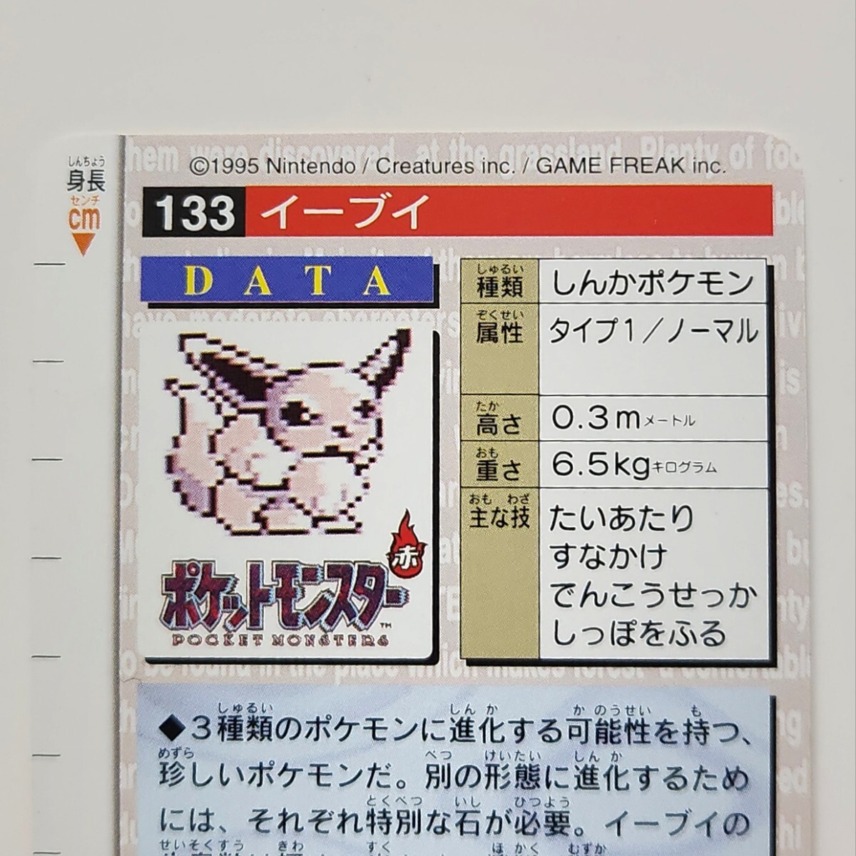 昔のポケモンカードダス赤MONSTERS COLLECTION「イーブイ」BANDAI 1996