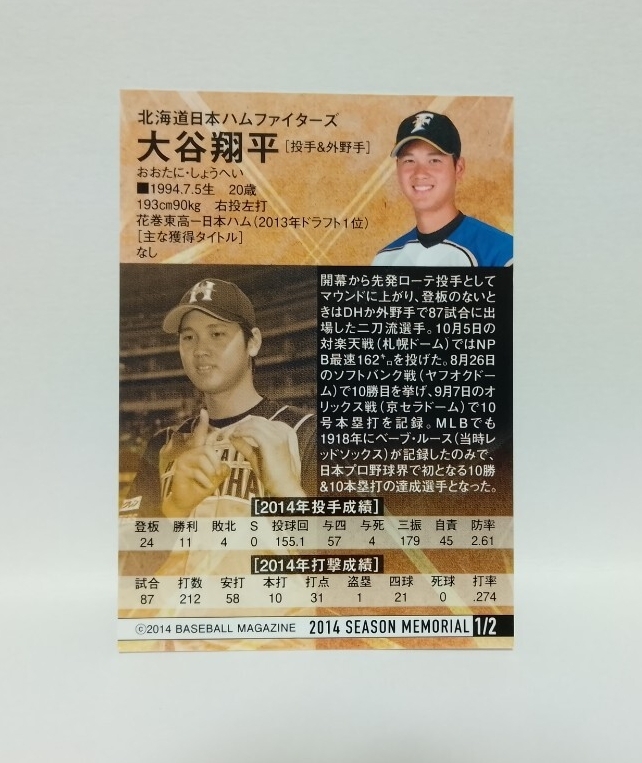 大谷翔平 2014 BBM 週刊ベースボール プロモーションカード（10勝&10