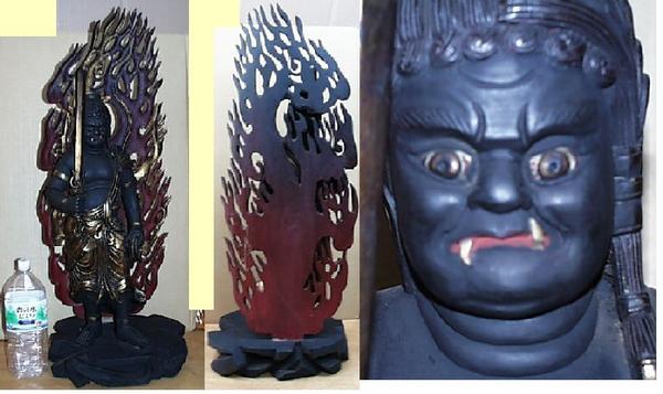 ※　木彫り彫刻　不動明王　Ｈ94cm　8.6kg　2-14-2