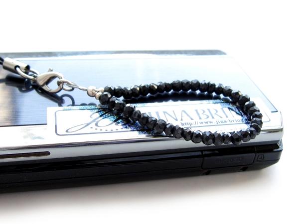 【Jina】激安!!天然石 ブラックスピネルストラップ 携帯/mos027_2