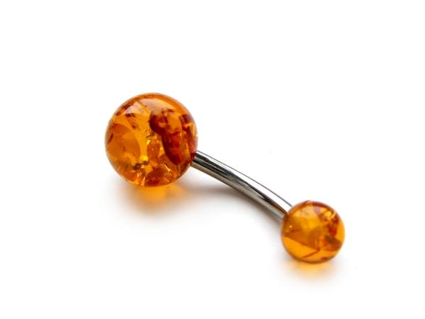 【Jina bring】013ボディーピアス琥珀アンバーバナナバーベル14G_2