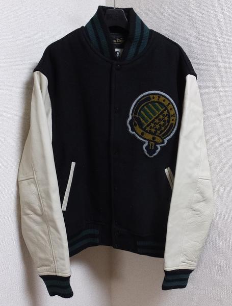manydope メニードープ 袖革スタジャン 黒 L ジャケット(Lサイズ 