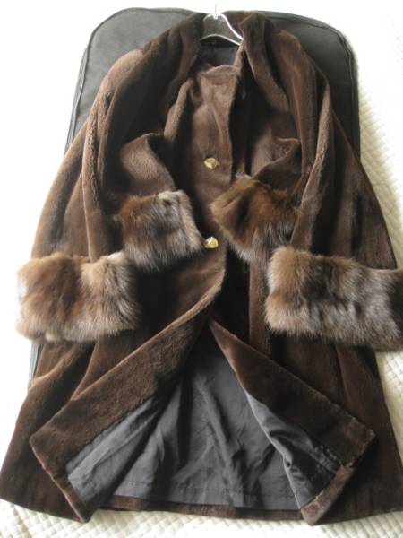 MG Sable最高級ロシアンセーブル付シェアードミンクファー毛皮コートFサイズ☆ブラウン