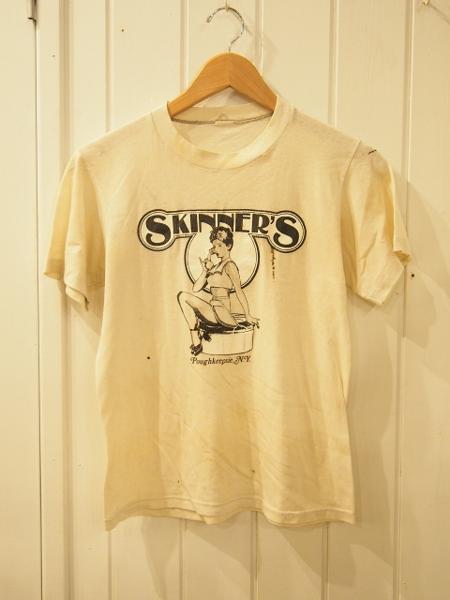 80s ピンナップガールTシャツ検古着ビンテージ染み込みボロレア