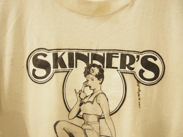 80s ピンナップガールTシャツ検古着ビンテージ染み込みボロレア