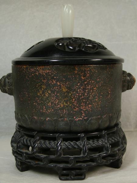 ▲▽■龍香堂■　【中国骨董品】蓋・台付き銅製香炉　即決△▼