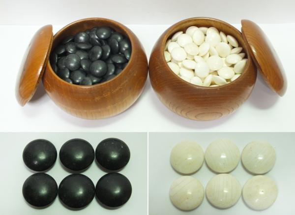 囲碁の碁石　蛤碁石厚み9㎜　欅碁笥　0122M20r※　