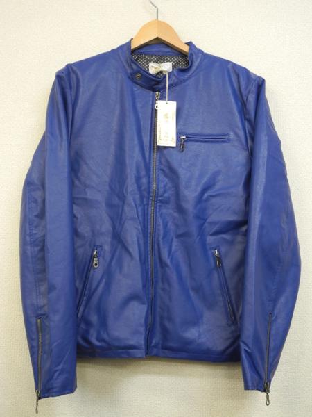 美品 13AW SCREWZ フェイクレザー ライダース ジャケット L 青