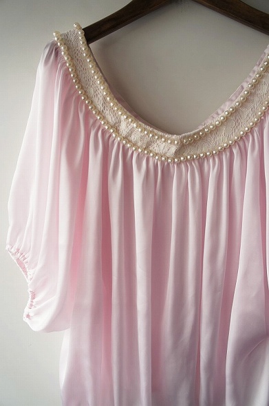 Lois CRAYON ロイスクレヨン パールレースサテントップスM*薄手