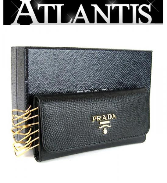 極美 プラダ ロング 六連キーケース サフィアーノレザー 黒 PRADA
