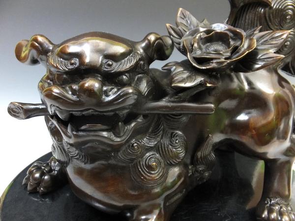 照雲作 銅製 唐獅子牡丹 置物