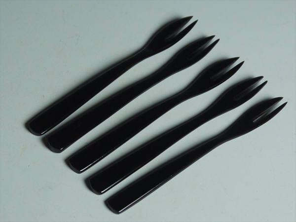 H719 会津塗 木粉 漆塗 上品な 黒塗 フォーク 5pcs 未使用