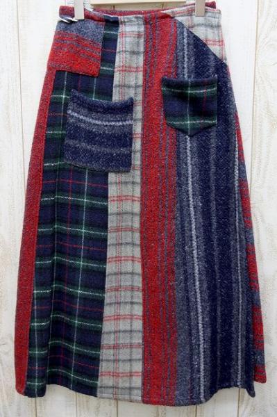 【ムチャチャ】チェック柄 ウール混 ロング丈 巻きスカート