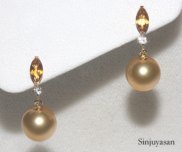 最高の色【ゴールド】大珠8.1mmアコヤ真珠 美しい輝石 K18ピアス