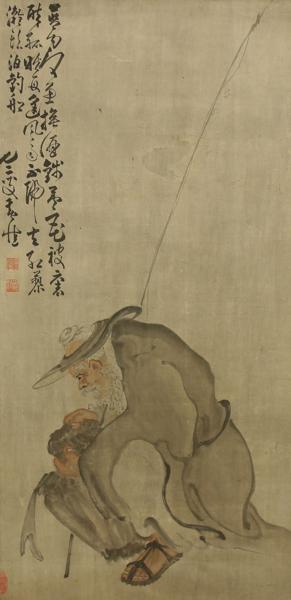 掛軸・書画 【釣人】 唐画・中国 清代画家 黄慎 紙本肉筆 y516