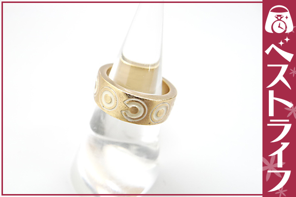 1円 本物 シャネル COCOロゴ リング 美品 ゴールド色×白系