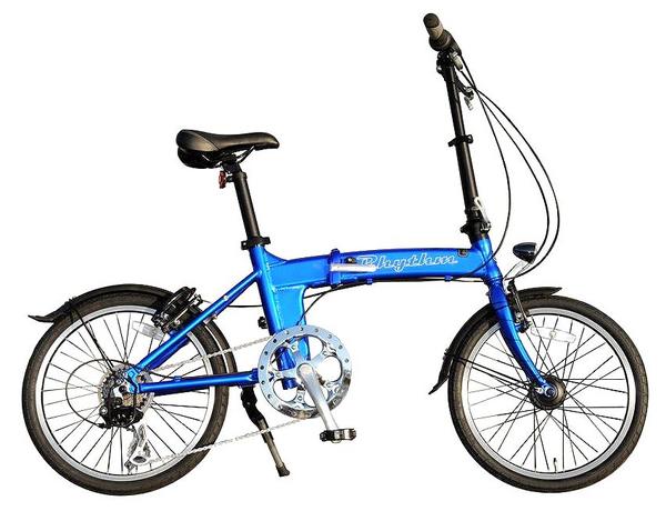 送料無料▼LEDオートライト★アルミ20折畳車★7段ギア★ブルー